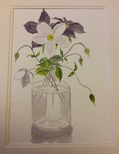 Jean R, Clematis and Anemone Wild Swan, watercolour, 10.20.JPG